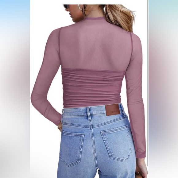 Mauve Sheer Long Sleeve Top - Picture 5 of 6
